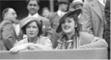 July 1934, Boston. Claire Ruth and June Gomez at Fenway Park join the crowds to see Babe play his last game as a Yankee against the Red Sox. Credit:  Boston Public Library, Leslie Jones Collection