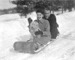June, Lefty and Colonel tobogganing near their home in Lexington, MA. Credit: Boston Public Library, Leslie Jones Collection